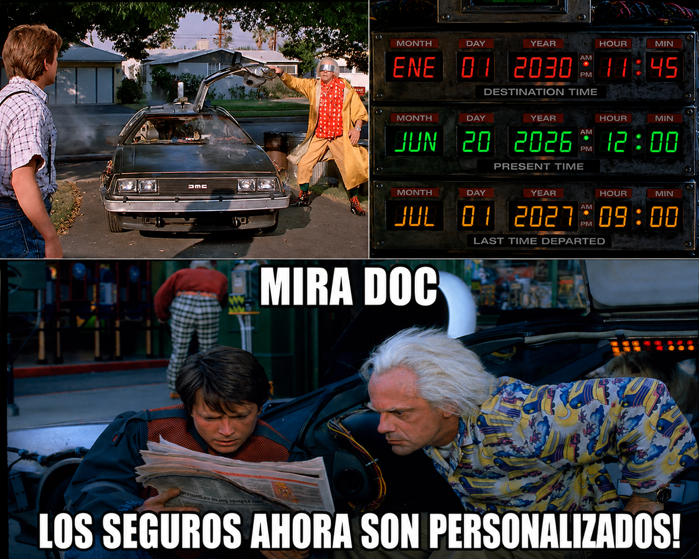 Marty lee en el diario del futuro una publicidad de seguros personalizados gracias al SFA