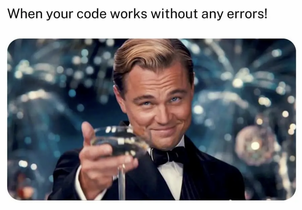 meme: happiness when your code work without any errors